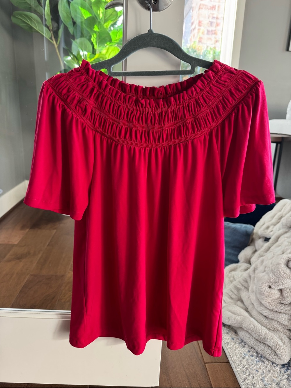 Ann Taylor Elastic Neck Blouse - Red